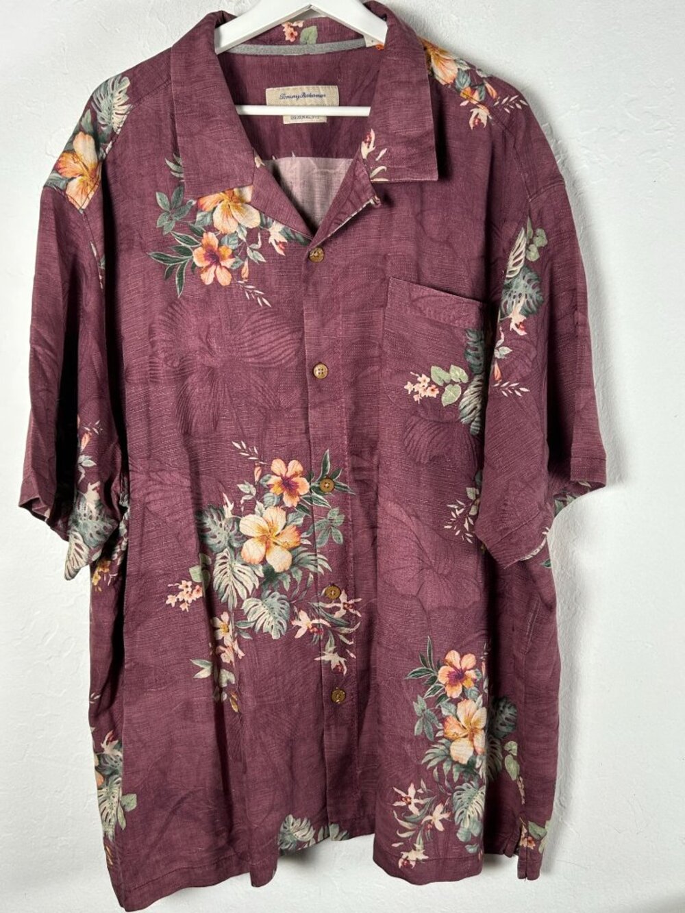 Tommy Bahama Silk Hawaiian Camp Shirt 3XL Original Fit Floral Red Short Sleeve